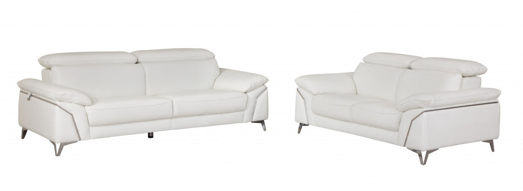 Two Piece Indoor White Italian Leather Five Person Seating Set-Seating Sets-DECOROLALA