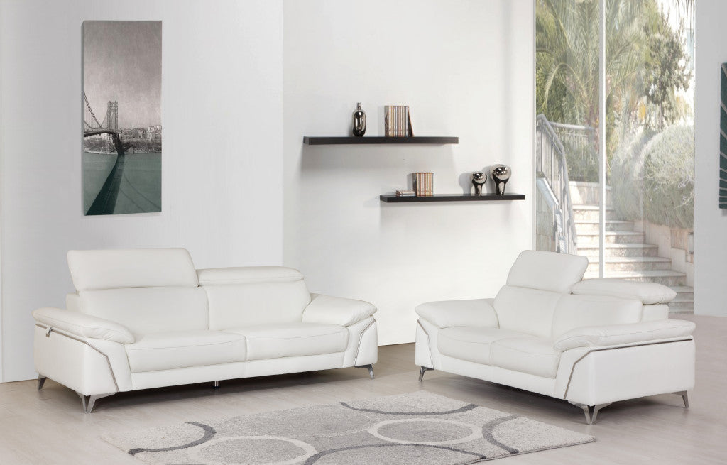 Two Piece Indoor White Italian Leather Five Person Seating Set-Seating Sets-DECOROLALA