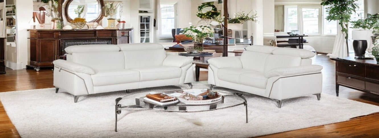 Two Piece Indoor White Italian Leather Five Person Seating Set-Seating Sets-DECOROLALA