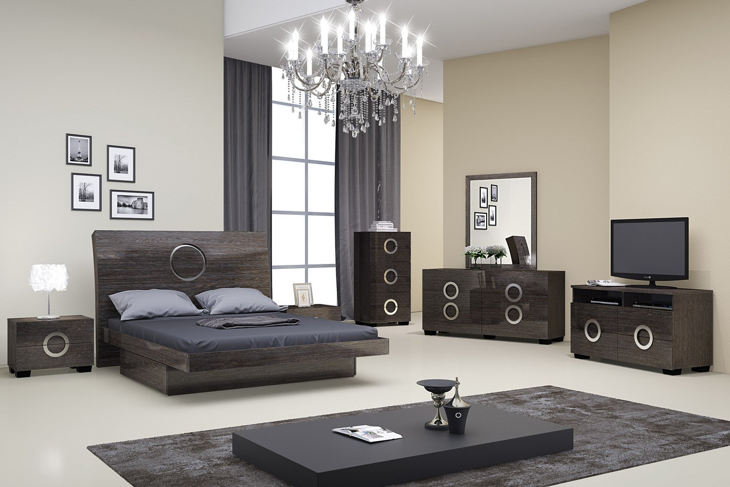 Four Piece Gray Solid Wood Bedroom Set With Mirror-Bedroom Furniture Sets-DECOROLALA