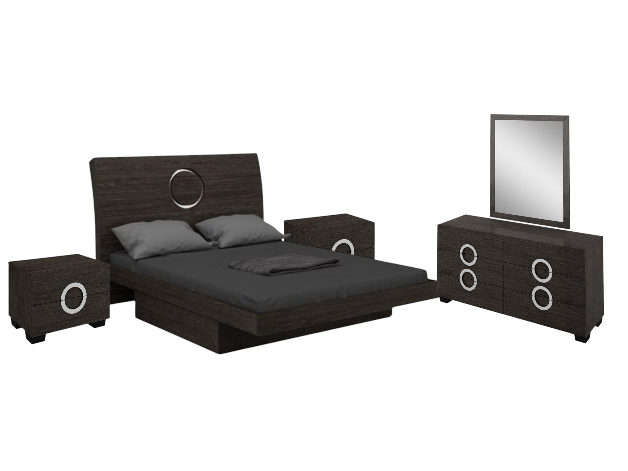 Four Piece Gray Solid Wood Bedroom Set With Mirror-Bedroom Furniture Sets-DECOROLALA