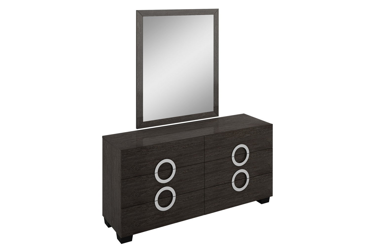 Four Piece Gray Solid Wood Bedroom Set With Mirror-Bedroom Furniture Sets-DECOROLALA