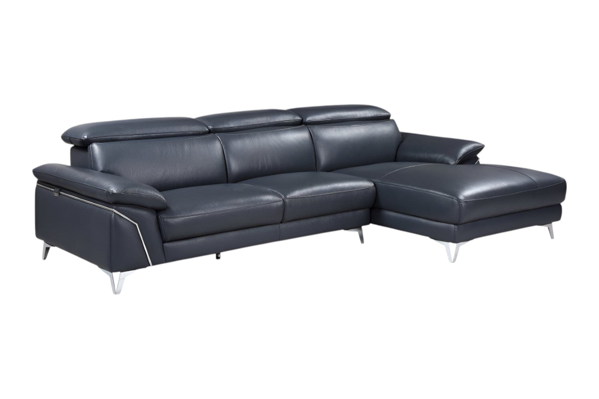 Navy Blue Italian Leather L Shaped Two Piece Sofa and Chaise Sectional-1