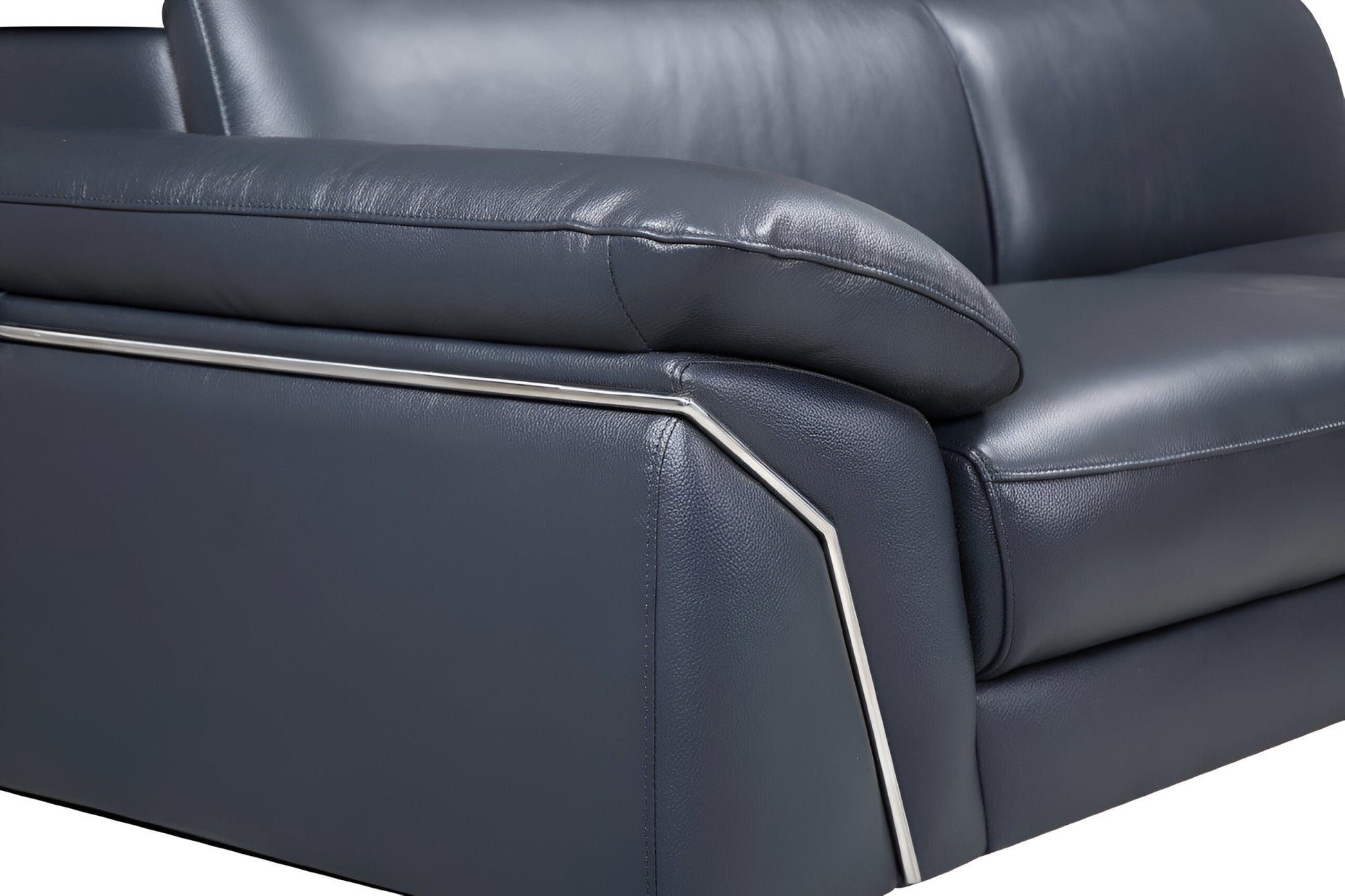 Navy Blue Italian Leather L Shaped Two Piece Sofa and Chaise Sectional-5