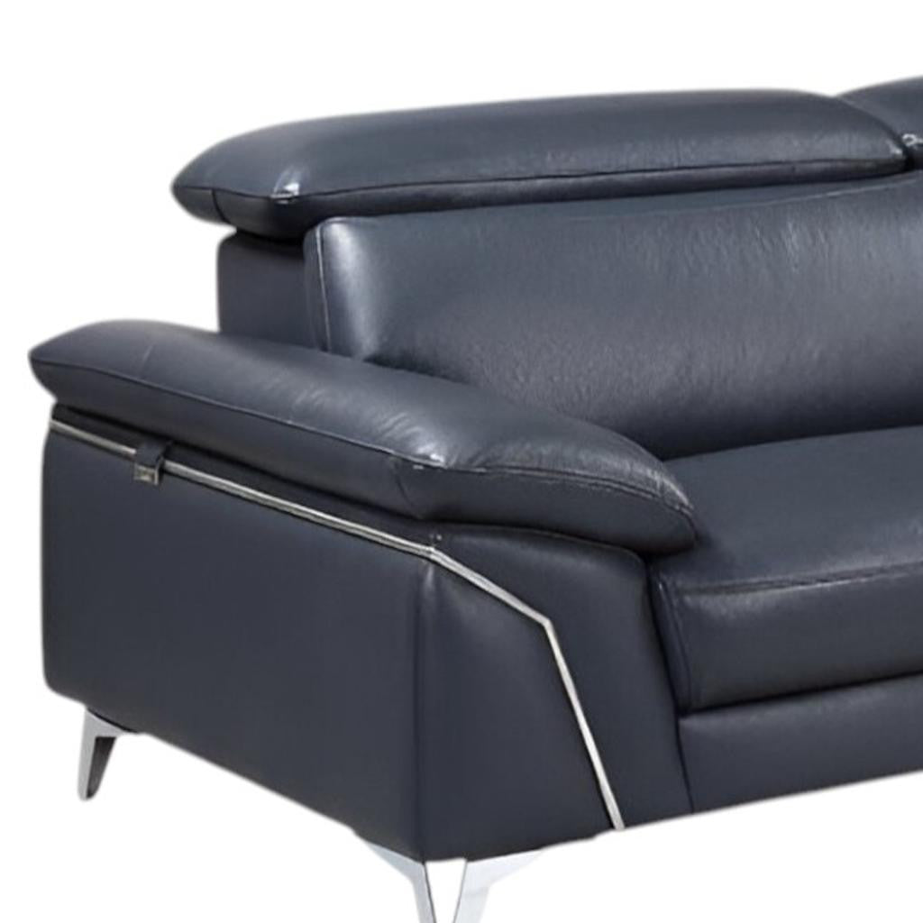 Navy Blue Italian Leather L Shaped Two Piece Sofa and Chaise Sectional-8