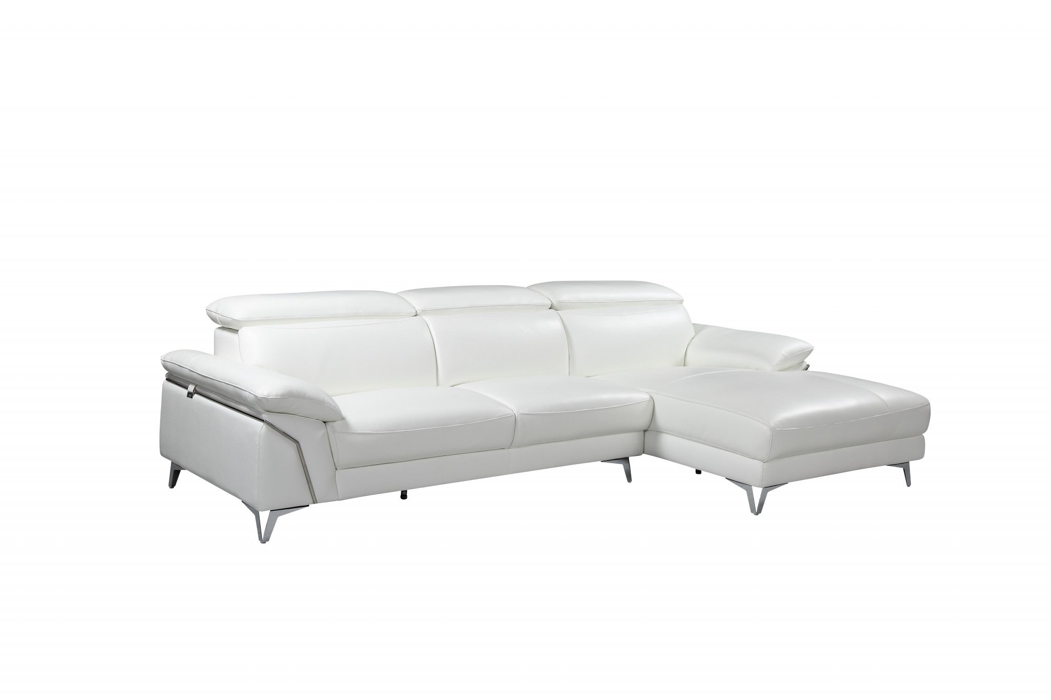 White Italian Leather L Shaped Two Piece Sofa and Chaise Sectional-0