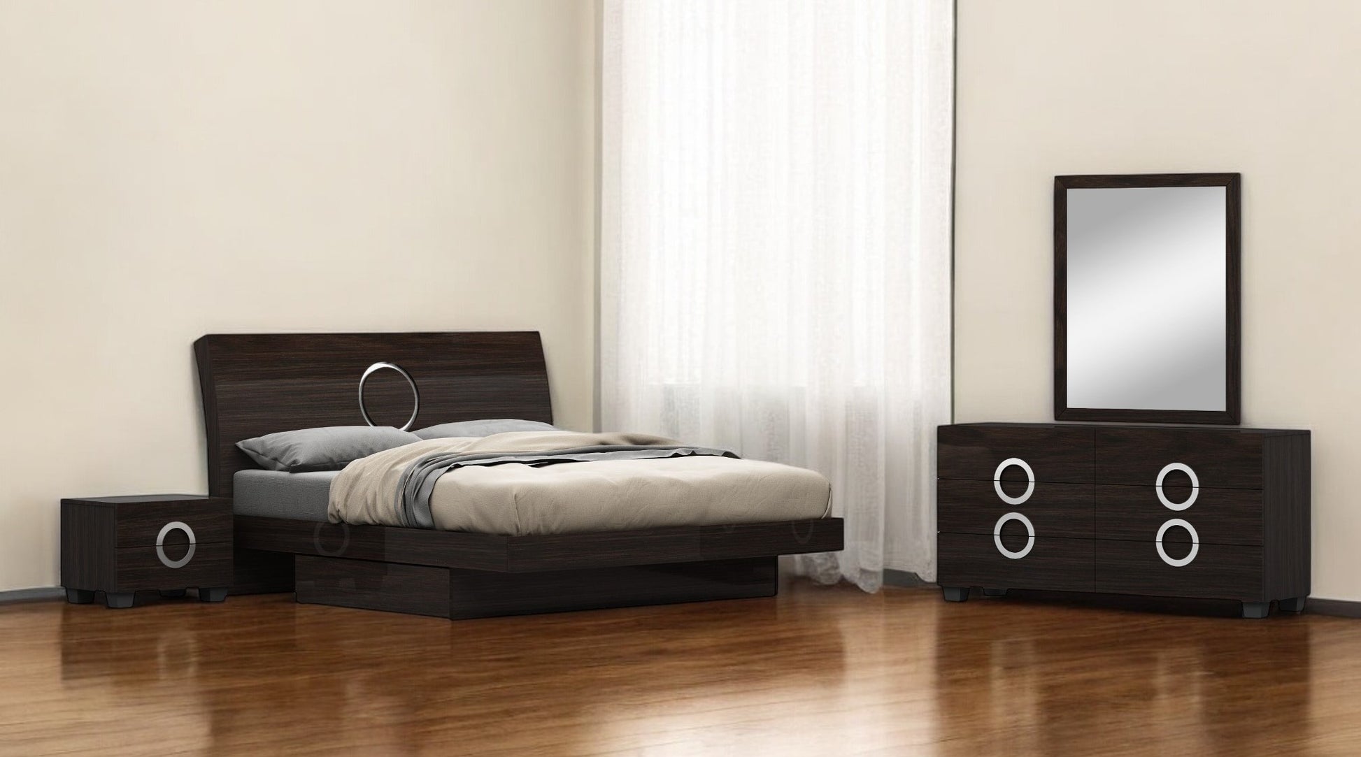 Four Piece Wood Brown Solid Wood Bedroom Set With Mirror-Bedroom Furniture Sets-DECOROLALA