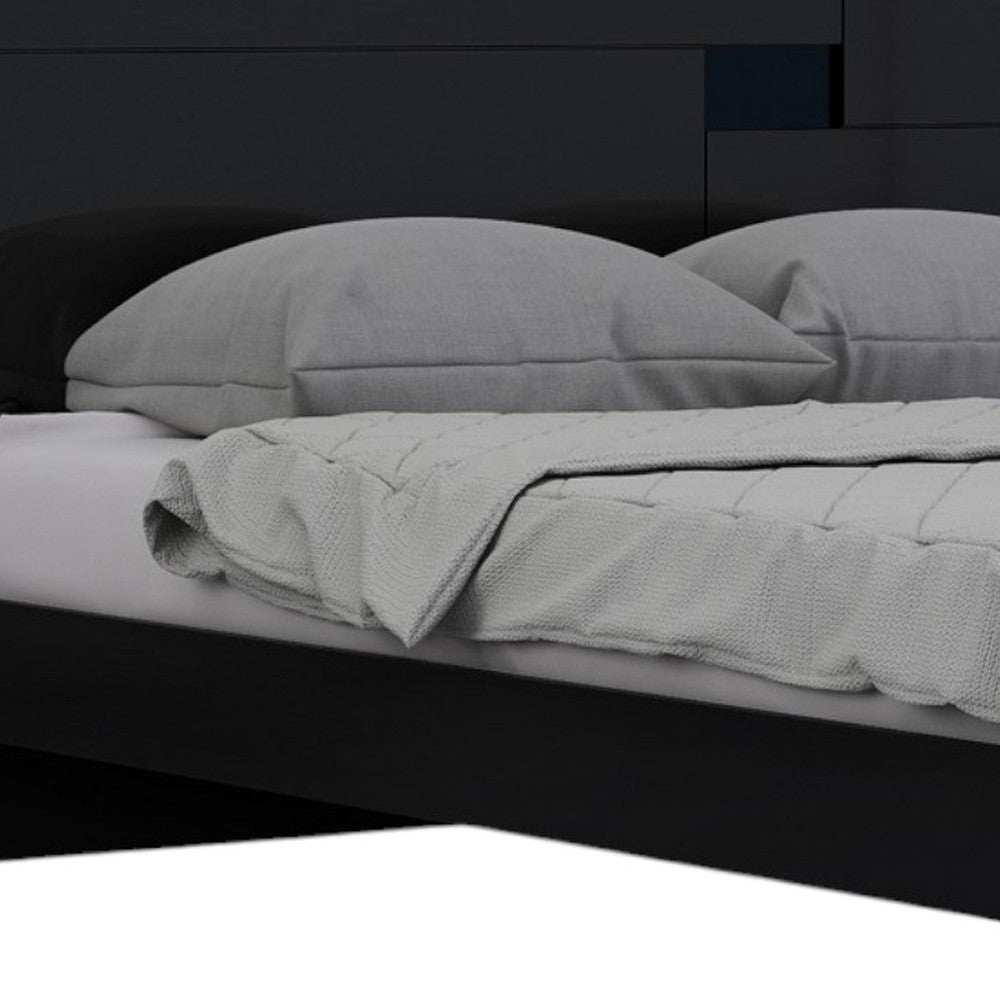 Four Piece Black Solid Wood Bedroom Set With Mirror-Bedroom Furniture Sets-DECOROLALA
