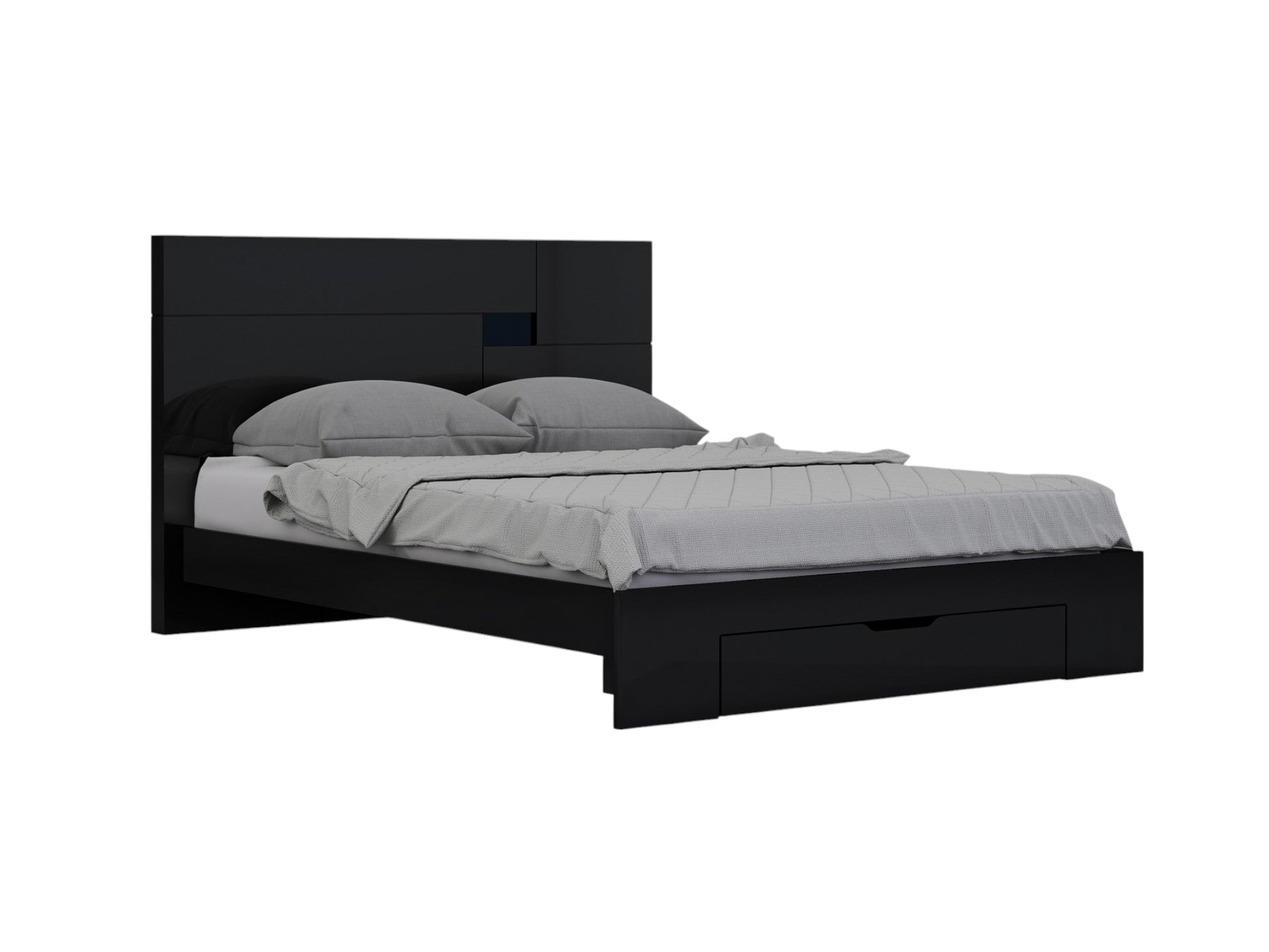 Four Piece Black Solid Wood Bedroom Set With Mirror-Bedroom Furniture Sets-DECOROLALA