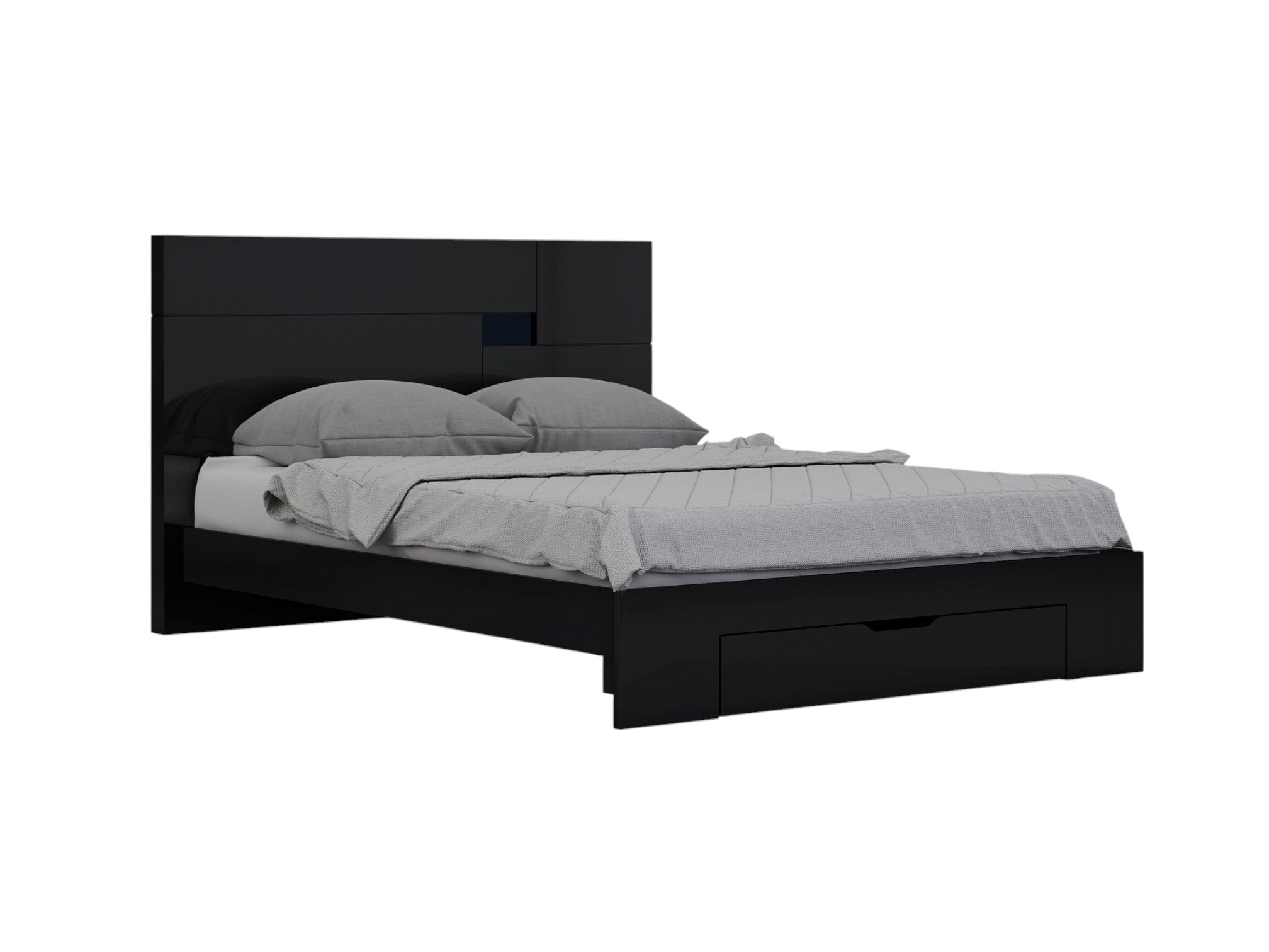 Four Piece Black Solid Wood Bedroom Set With Mirror-Bedroom Furniture Sets-DECOROLALA