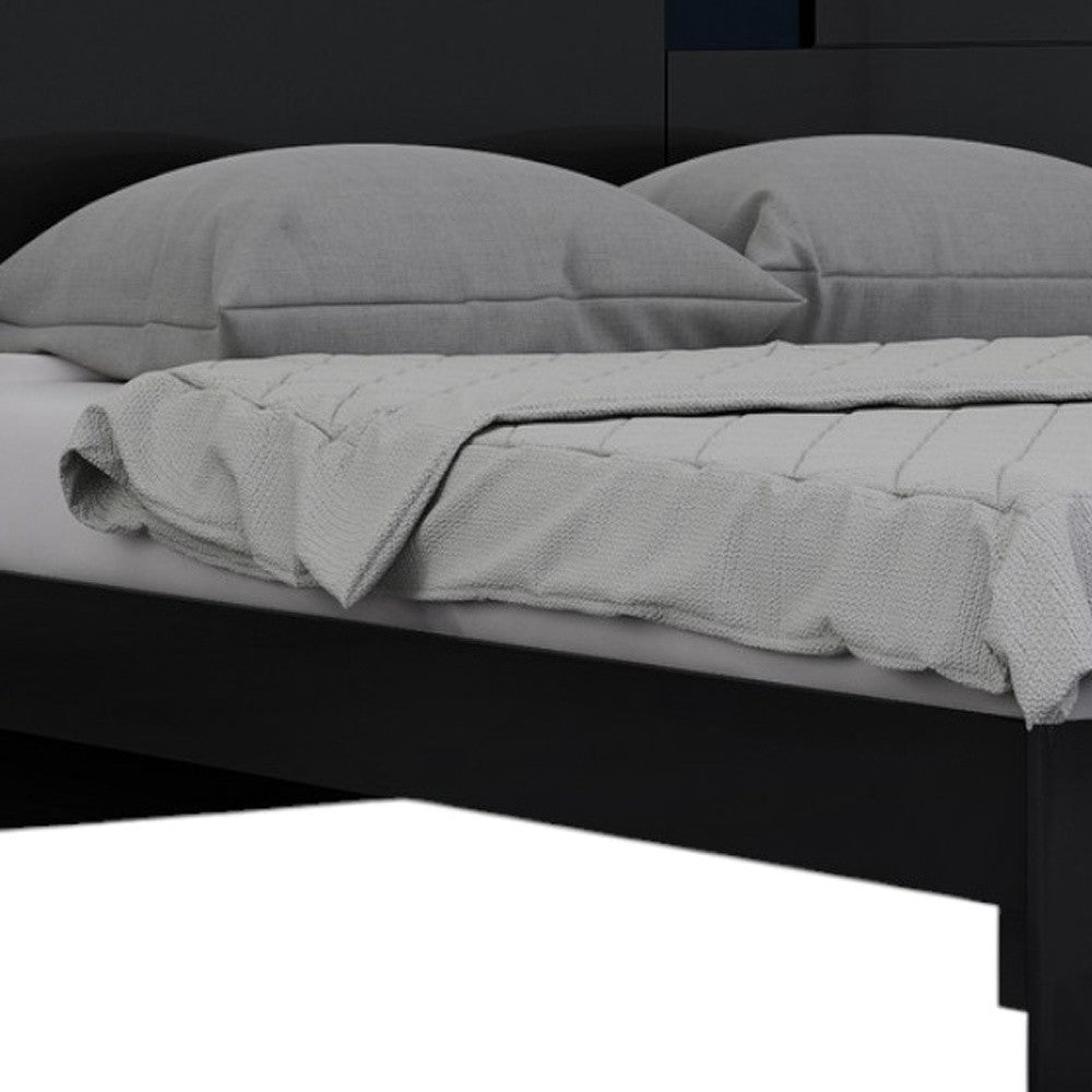 Four Piece Black Solid Wood Bedroom Set With Mirror-Bedroom Furniture Sets-DECOROLALA