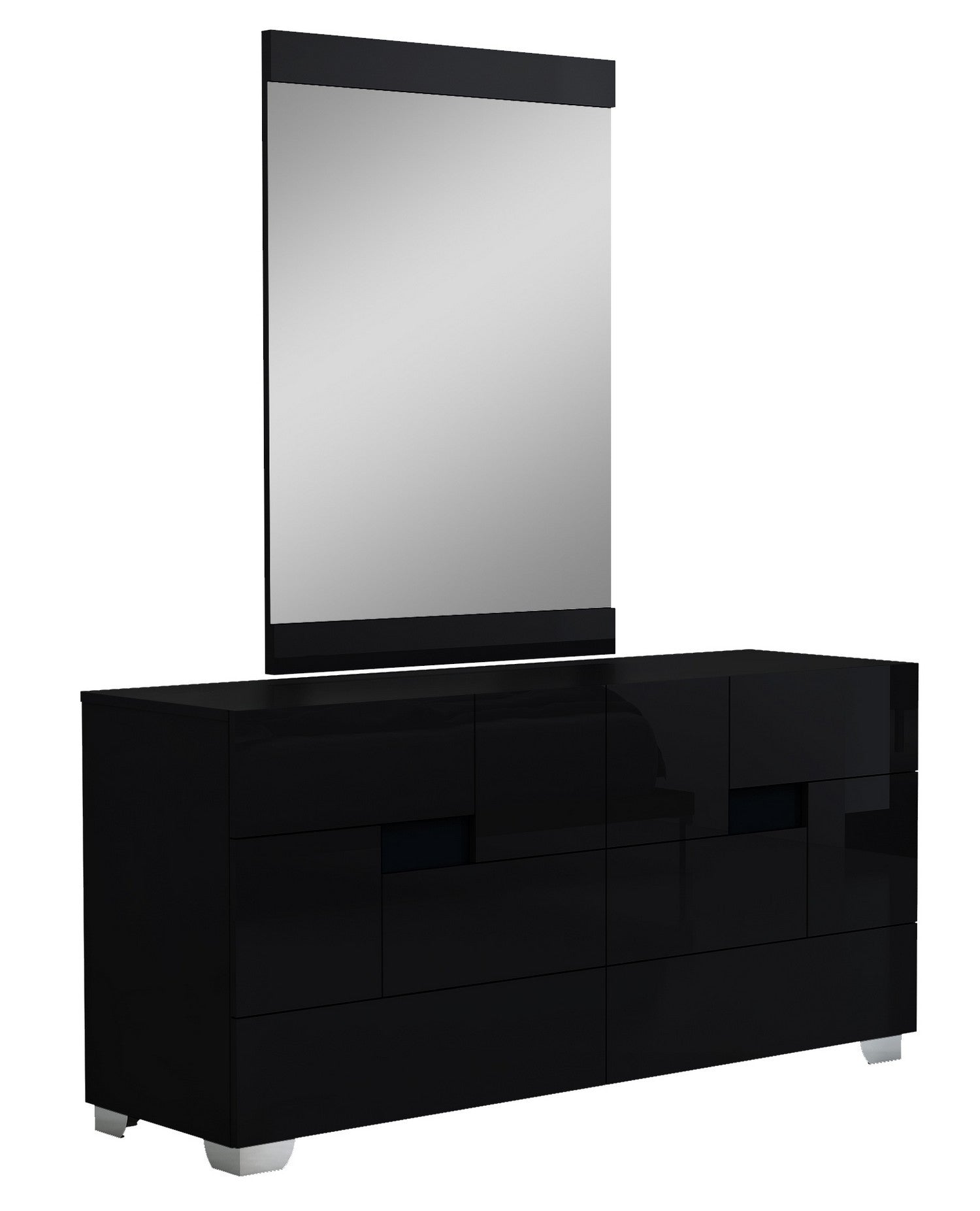 Four Piece Black Solid Wood Bedroom Set With Mirror-Bedroom Furniture Sets-DECOROLALA