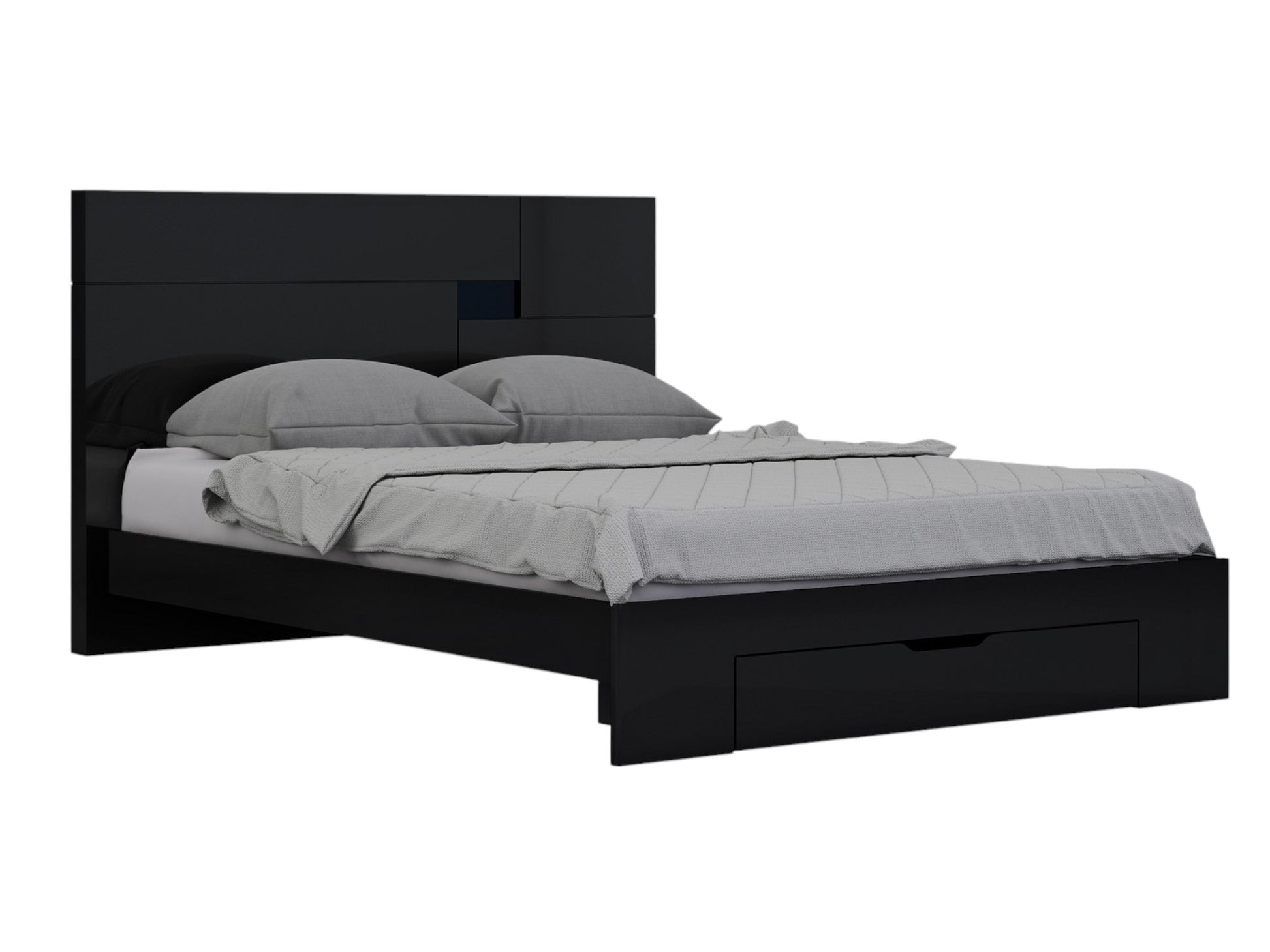 Four Piece Black Solid Wood Bedroom Set With Mirror-Bedroom Furniture Sets-DECOROLALA