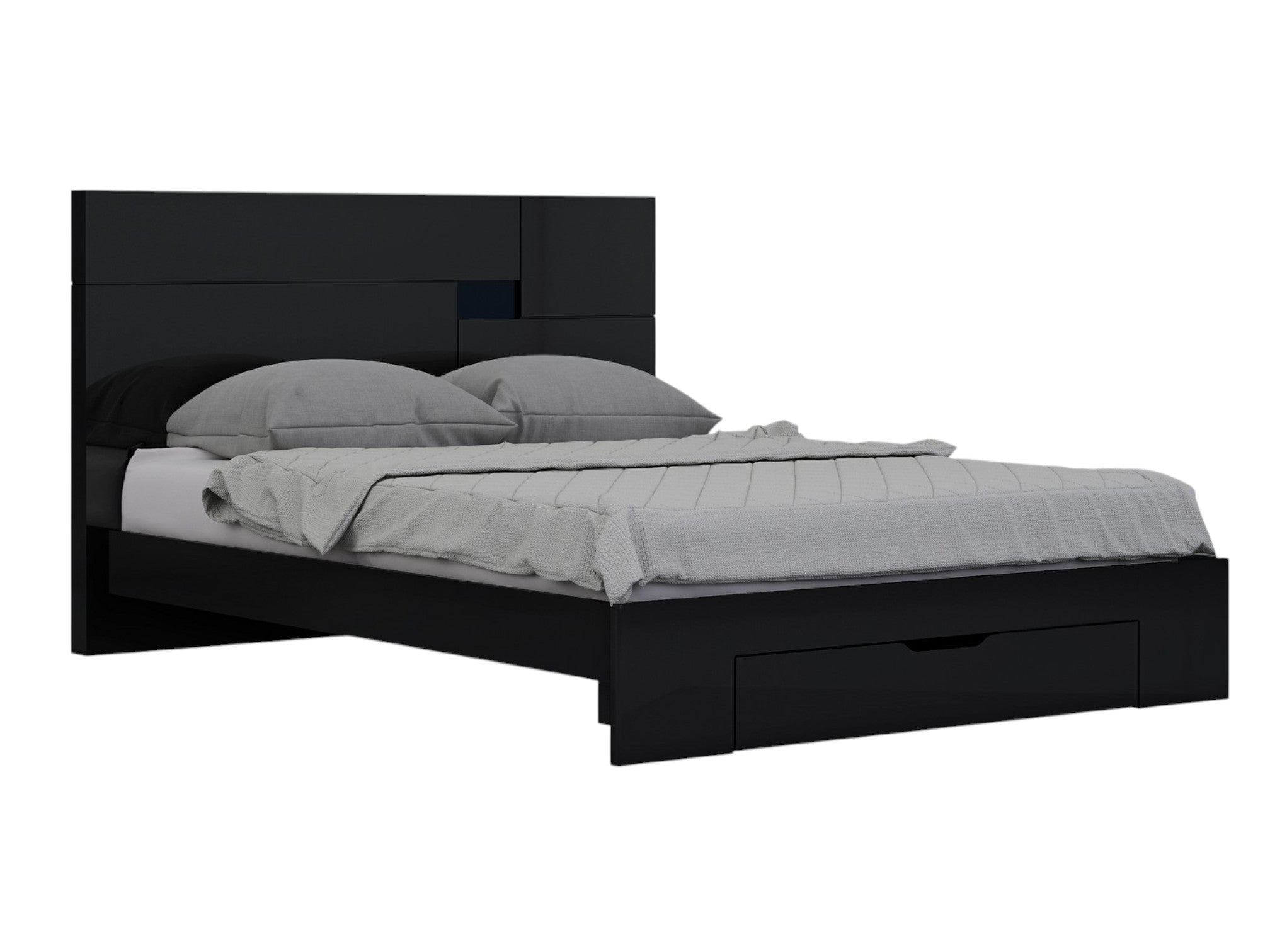 Four Piece Black Solid Wood Bedroom Set With Mirror-Bedroom Furniture Sets-DECOROLALA