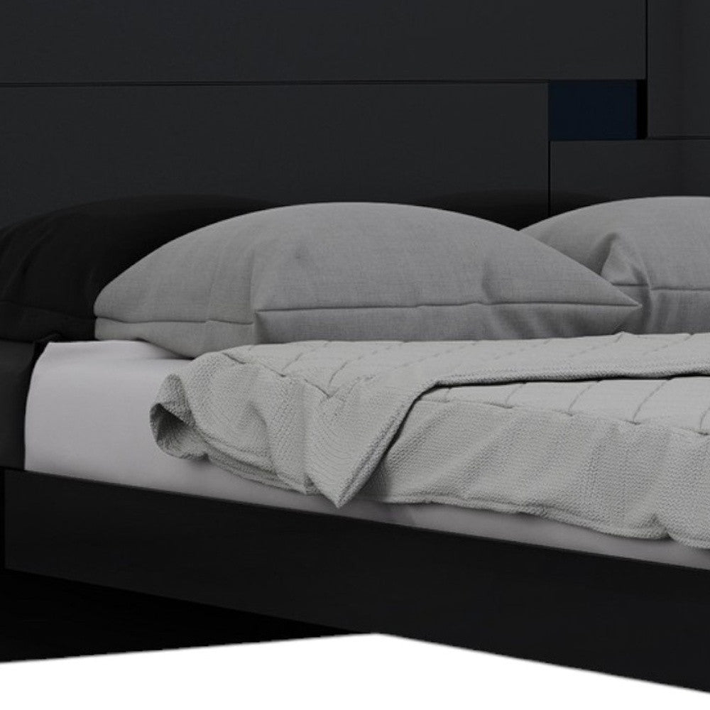 Four Piece Black Solid Wood Bedroom Set With Mirror-Bedroom Furniture Sets-DECOROLALA