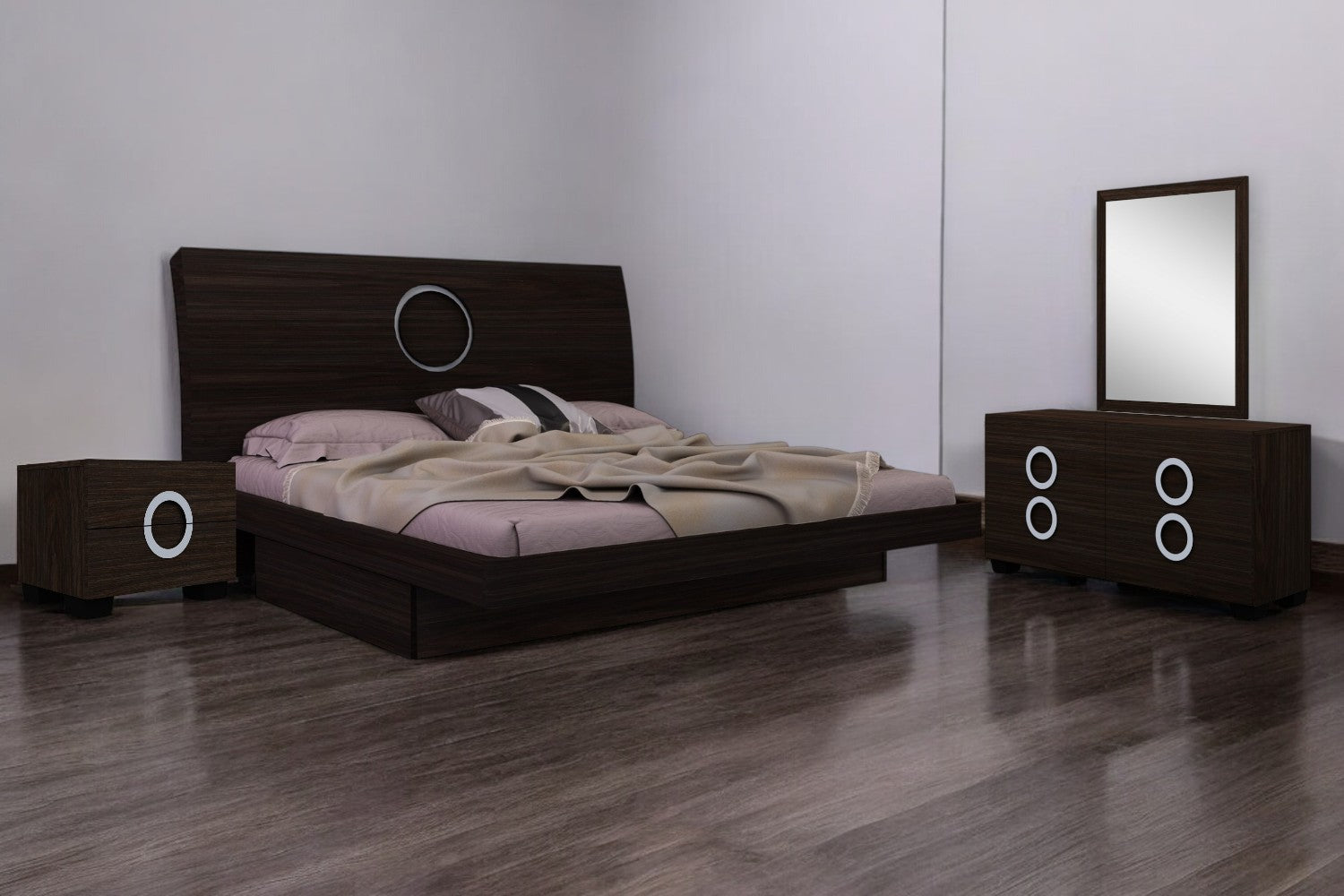 Four Piece Wood Brown Solid Wood Bedroom Set With Mirror-Bedroom Furniture Sets-DECOROLALA