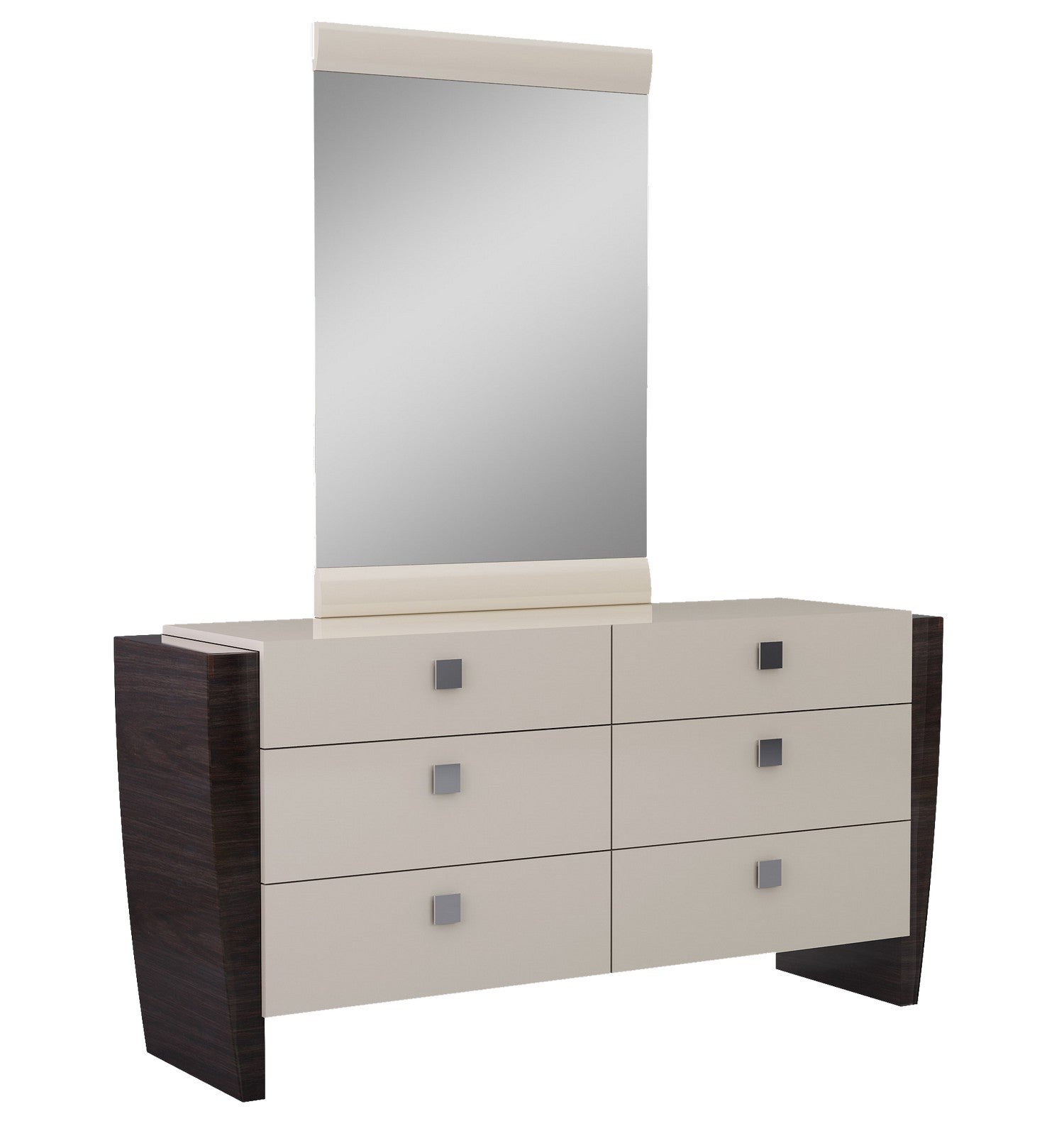 Four Piece Beige Solid Wood Bedroom Set With Mirror-Bedroom Furniture Sets-DECOROLALA