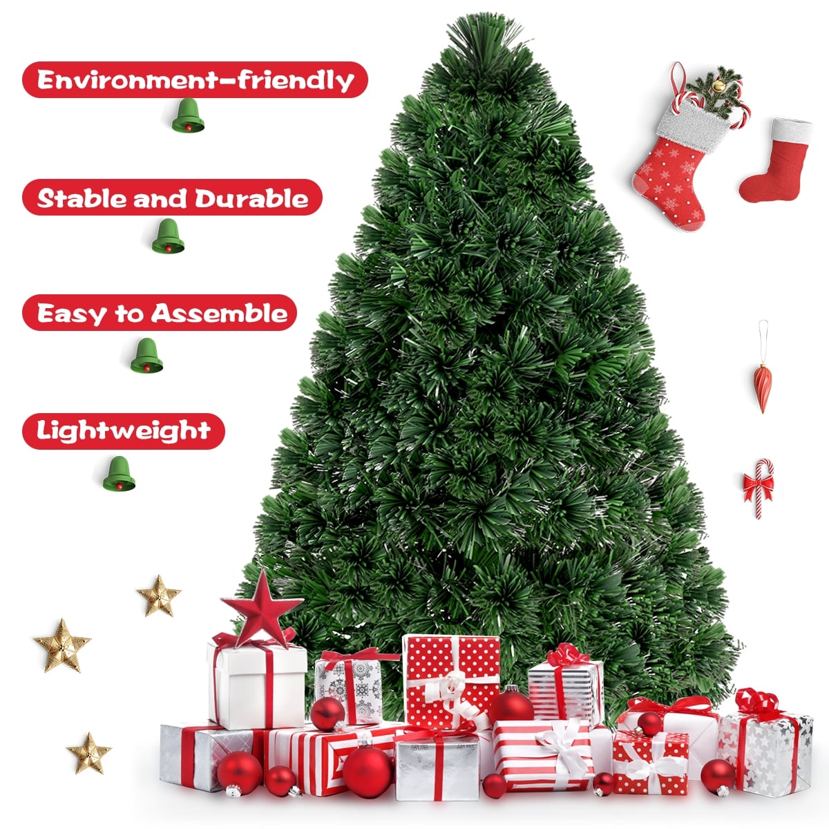 3/4/5 Feet Artificial Pre-Lit Fiber Optic PVC Christmas Tree-4 ft-Christmas Trees-DECOROLALA