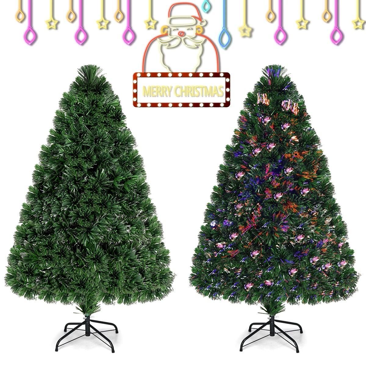 3/4/5 Feet Artificial Pre-Lit Fiber Optic PVC Christmas Tree-4 ft-Christmas Trees-DECOROLALA