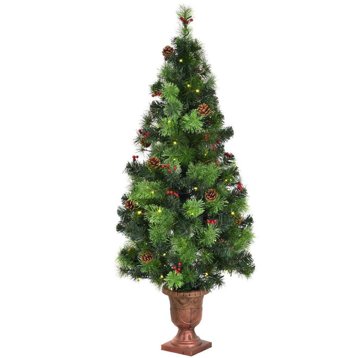 3/4/5 Feet LED Christmas Tree with Red Berries Pine Cones-5 ft-Christmas Trees-DECOROLALA