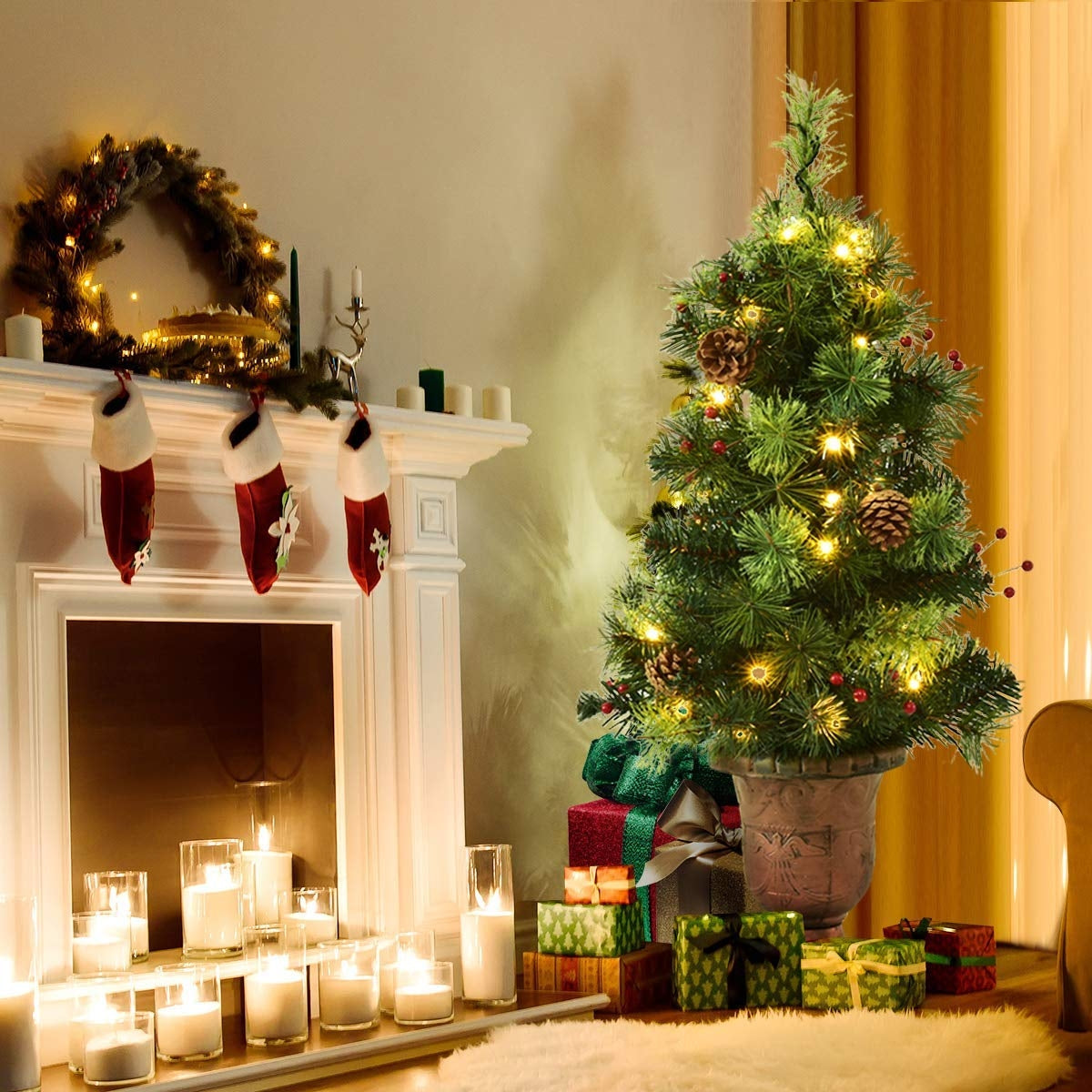 3/4/5 Feet LED Christmas Tree with Red Berries Pine Cones-5 ft-Christmas Trees-DECOROLALA