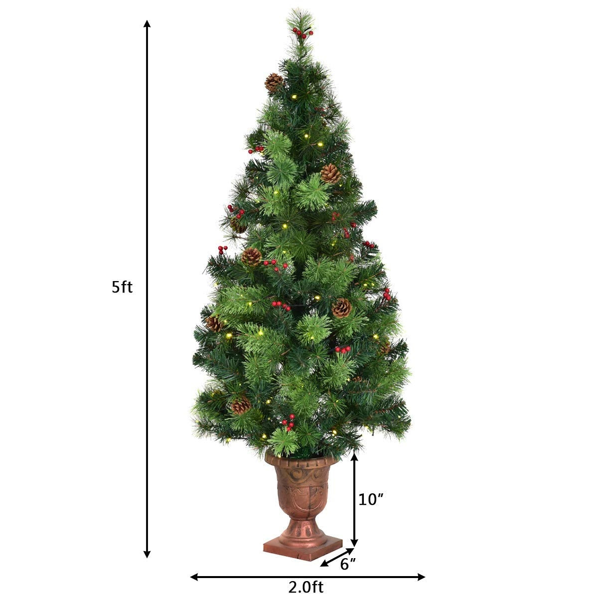 3/4/5 Feet LED Christmas Tree with Red Berries Pine Cones-5 ft-Christmas Trees-DECOROLALA