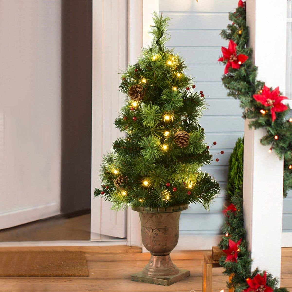 3/4/5 Feet LED Christmas Tree with Red Berries Pine Cones-5 ft-Christmas Trees-DECOROLALA