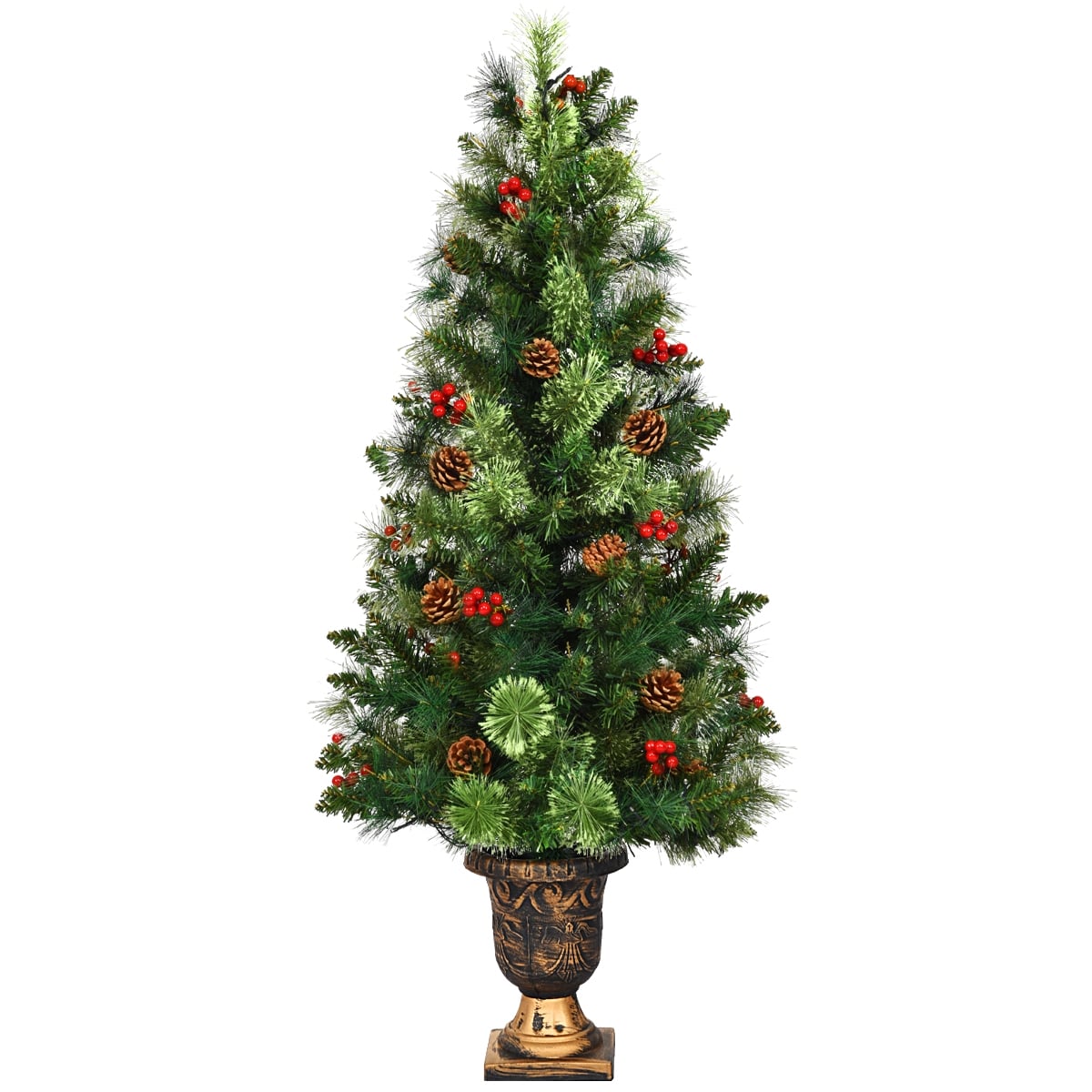 3'/4'/5' LED Christmas Entrance Tree w/ Red Berries Pine Cones-3'-Christmas Trees-DECOROLALA