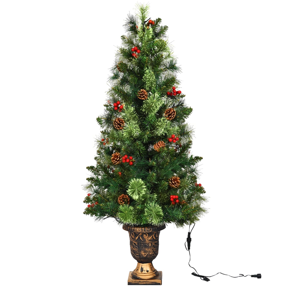 3'/4'/5' LED Christmas Entrance Tree w/ Red Berries Pine Cones-3'-Christmas Trees-DECOROLALA