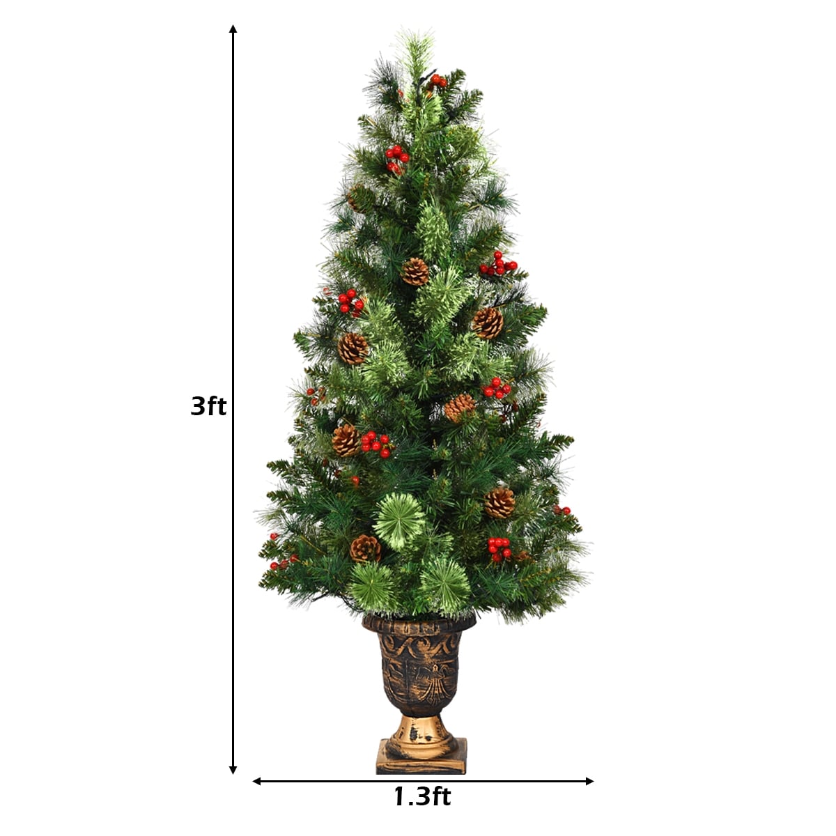 3'/4'/5' LED Christmas Entrance Tree w/ Red Berries Pine Cones-3'-Christmas Trees-DECOROLALA