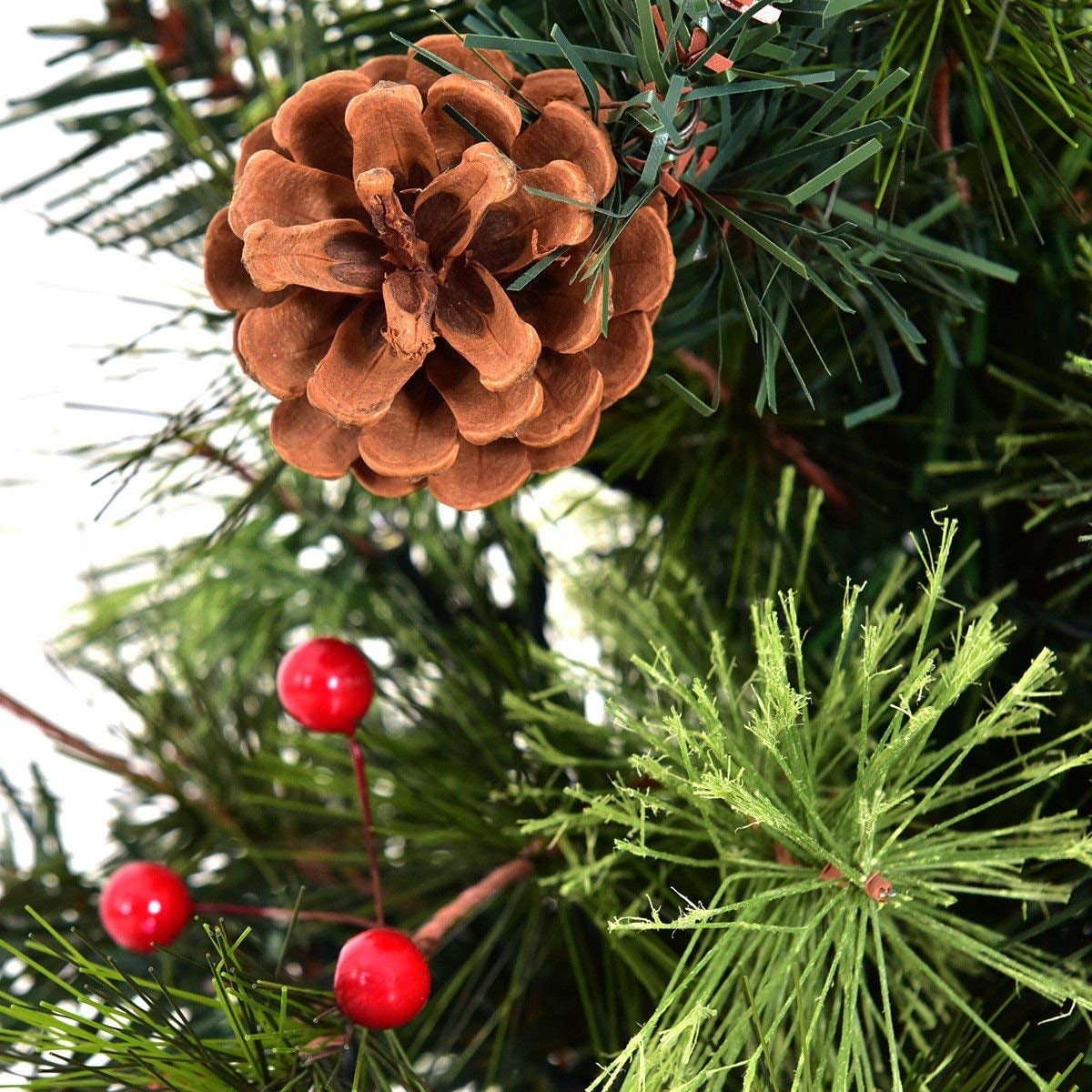 3'/4'/5' LED Christmas Entrance Tree w/ Red Berries Pine Cones-4'-Christmas Trees-DECOROLALA
