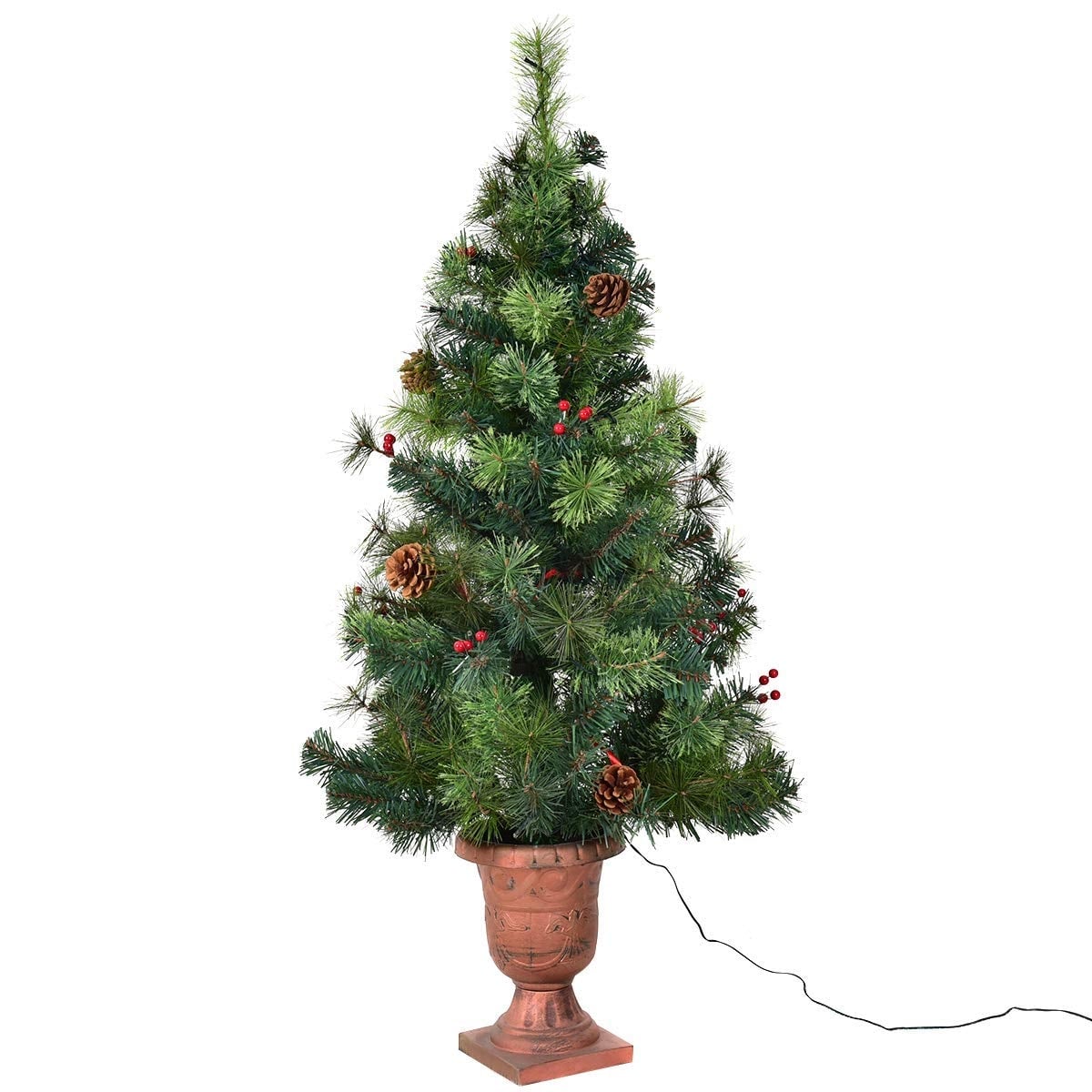 3'/4'/5' LED Christmas Entrance Tree w/ Red Berries Pine Cones-4'-Christmas Trees-DECOROLALA