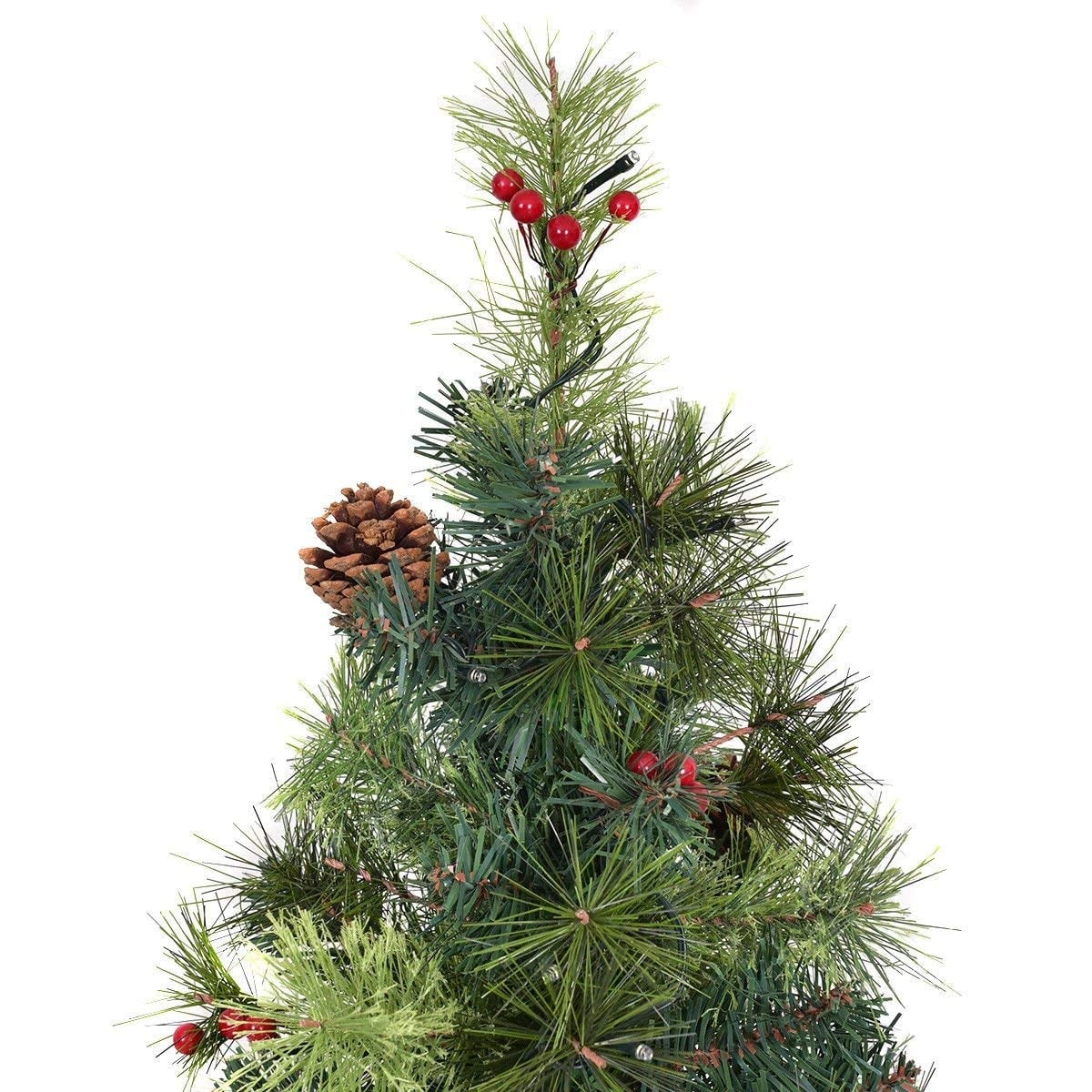 3'/4'/5' LED Christmas Entrance Tree w/ Red Berries Pine Cones-4'-Christmas Trees-DECOROLALA