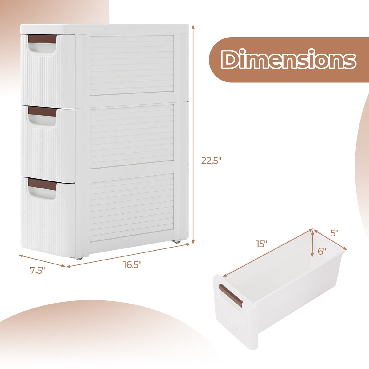 3/4/5/6-Drawer Rolling Organizer Unit Narrow Storage Cabinet with Built-In Wheels for Small Space-3-Drawer-Dressers & Chests-DECOROLALA