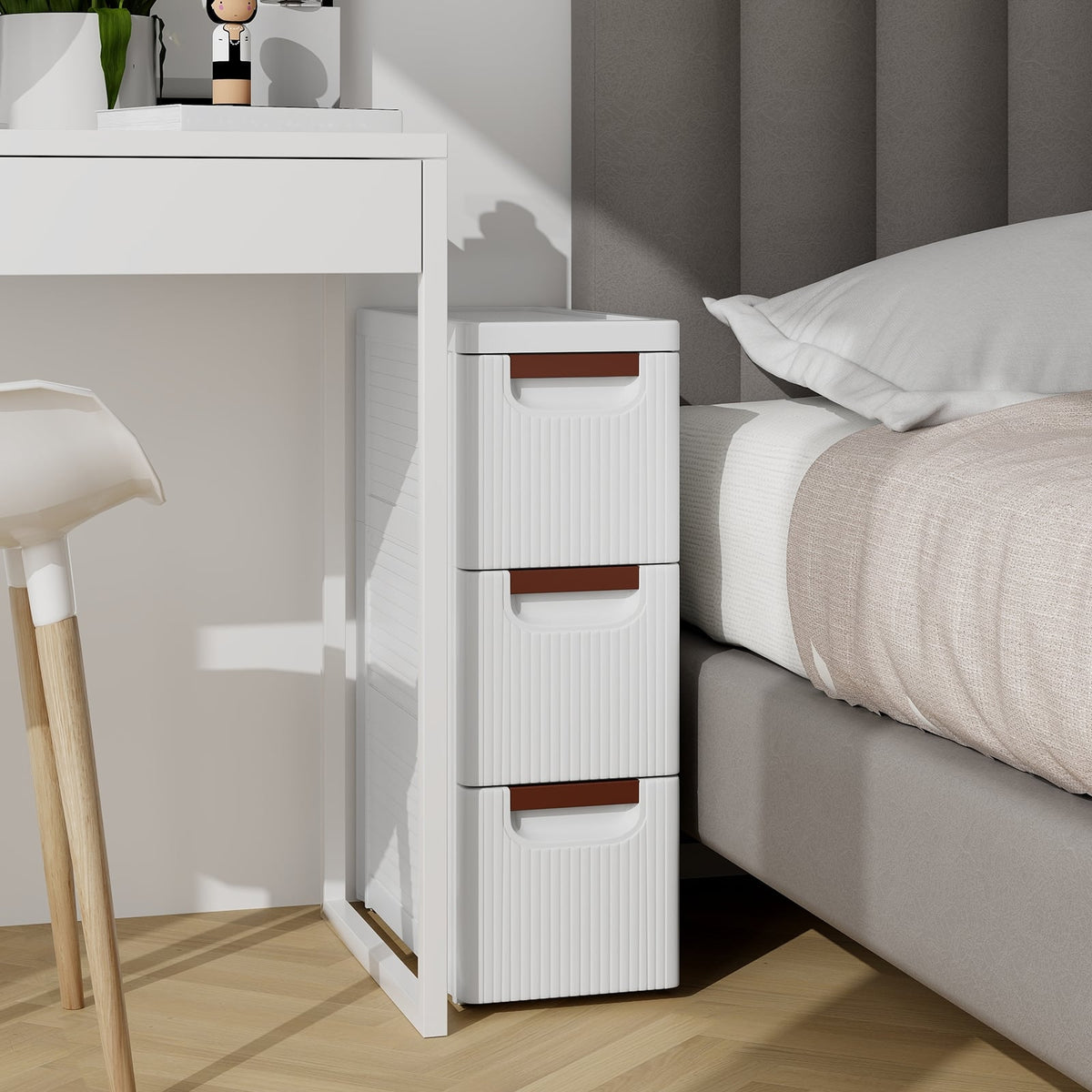 3/4/5/6-Drawer Rolling Organizer Unit Narrow Storage Cabinet with Built-In Wheels for Small Space-3-Drawer-Dressers & Chests-DECOROLALA