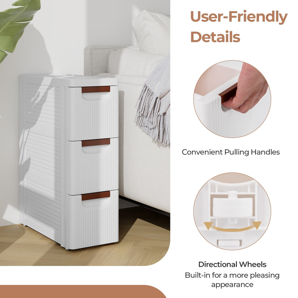 3/4/5/6-Drawer Rolling Organizer Unit Narrow Storage Cabinet with Built-In Wheels for Small Space-3-Drawer-Dressers & Chests-DECOROLALA