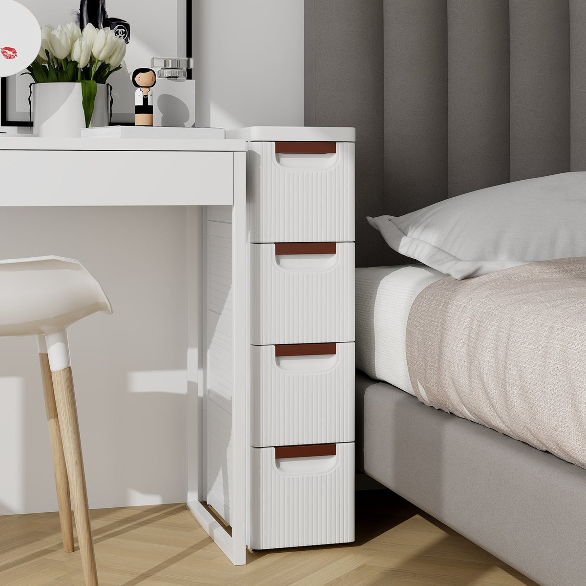 3/4/5/6-Drawer Rolling Organizer Unit Narrow Storage Cabinet with Built-In Wheels for Small Space-4-Drawer-Dressers & Chests-DECOROLALA