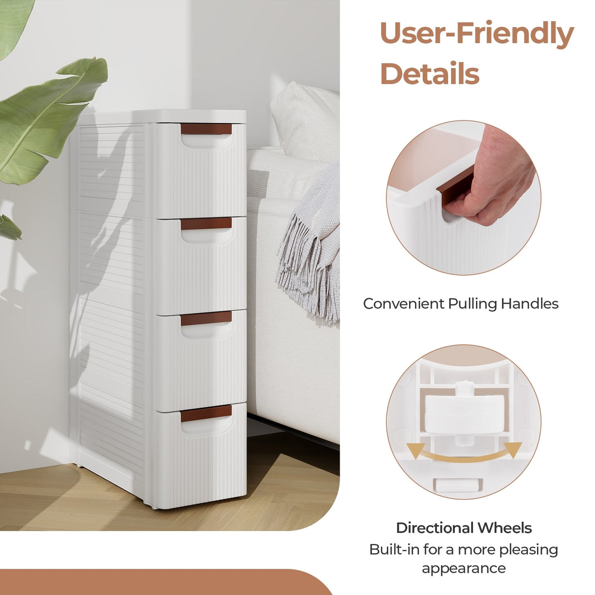 3/4/5/6-Drawer Rolling Organizer Unit Narrow Storage Cabinet with Built-In Wheels for Small Space-4-Drawer-Dressers & Chests-DECOROLALA