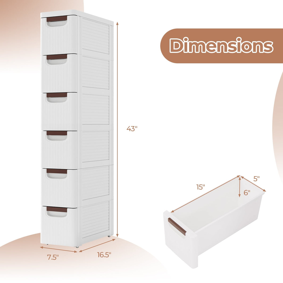 6-Drawer Rolling Storage Cabinet - White PP (min order qty 2)-Dressers & Chests-DECOROLALA
