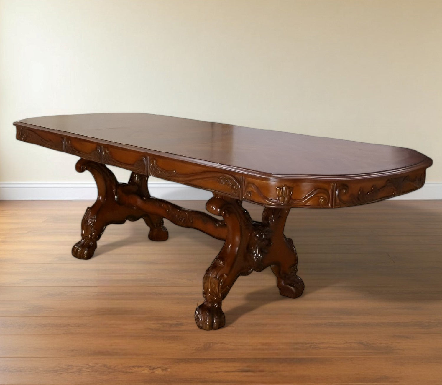 46" Dark Brown Free Form Solid Wood Double Pedestal Base Dining Table-Dining Tables-DECOROLALA