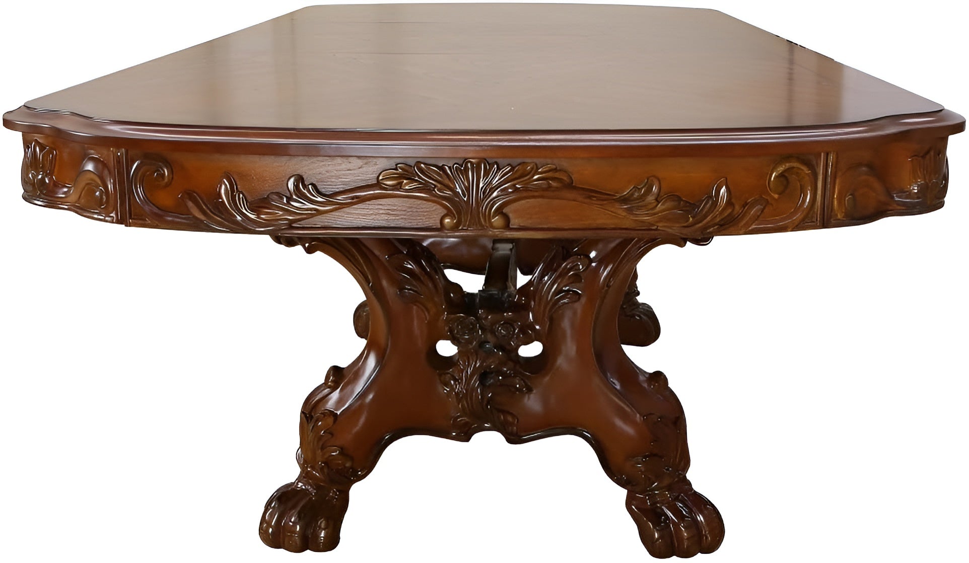 46" Dark Brown Free Form Solid Wood Double Pedestal Base Dining Table-Dining Tables-DECOROLALA