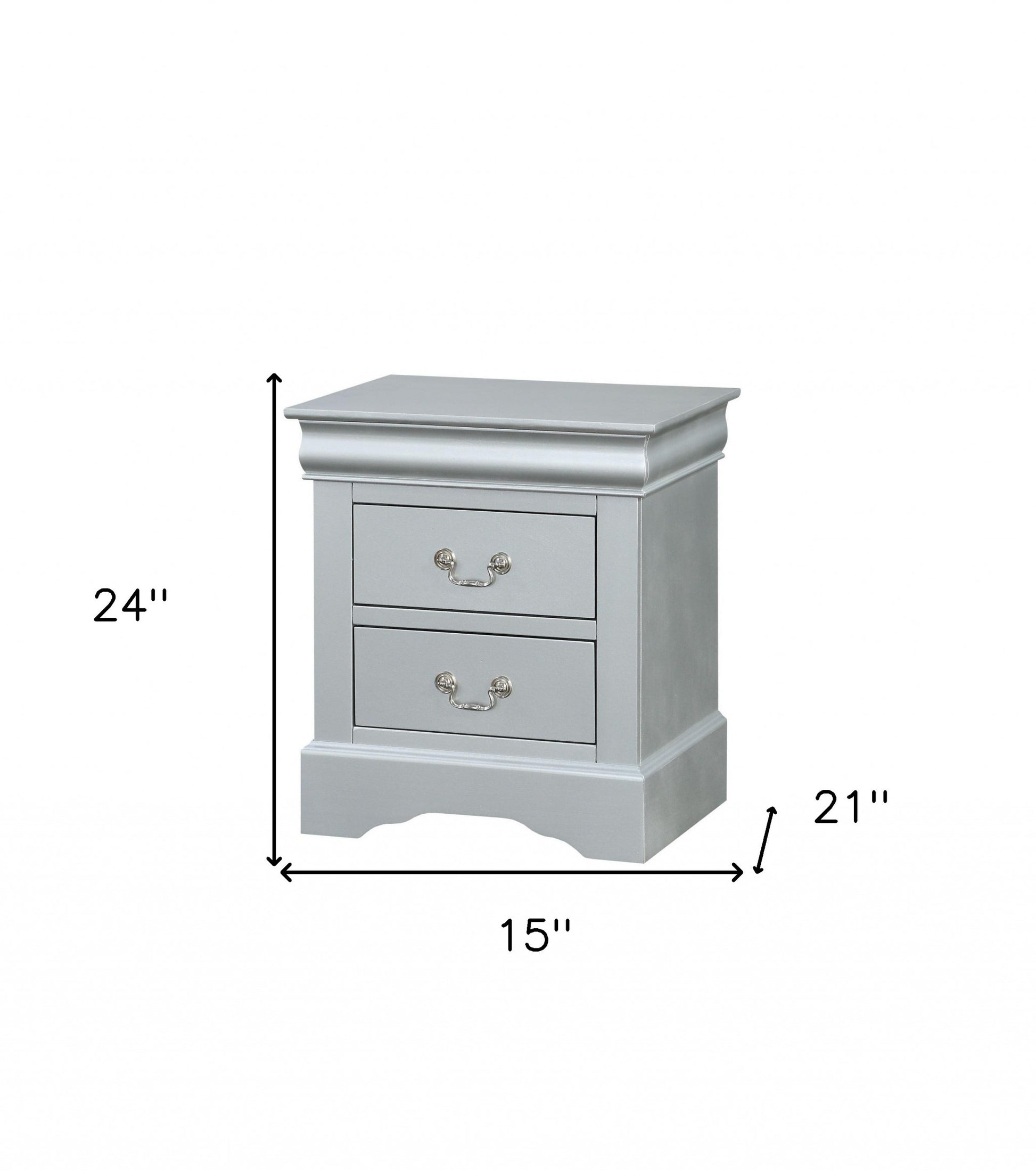24" Platinum Two Drawers Nightstand-Nightstands & Bedside Tables-DECOROLALA
