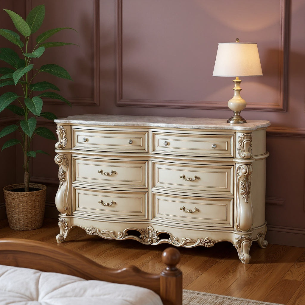 21" Beige Solid Wood Double Dresser-Dressers-DECOROLALA