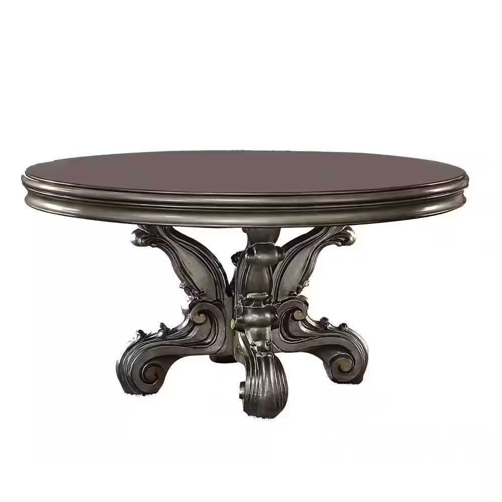 Gray Solid Wood Pedestal Base Round Top Dining Table-Dining Tables-DECOROLALA