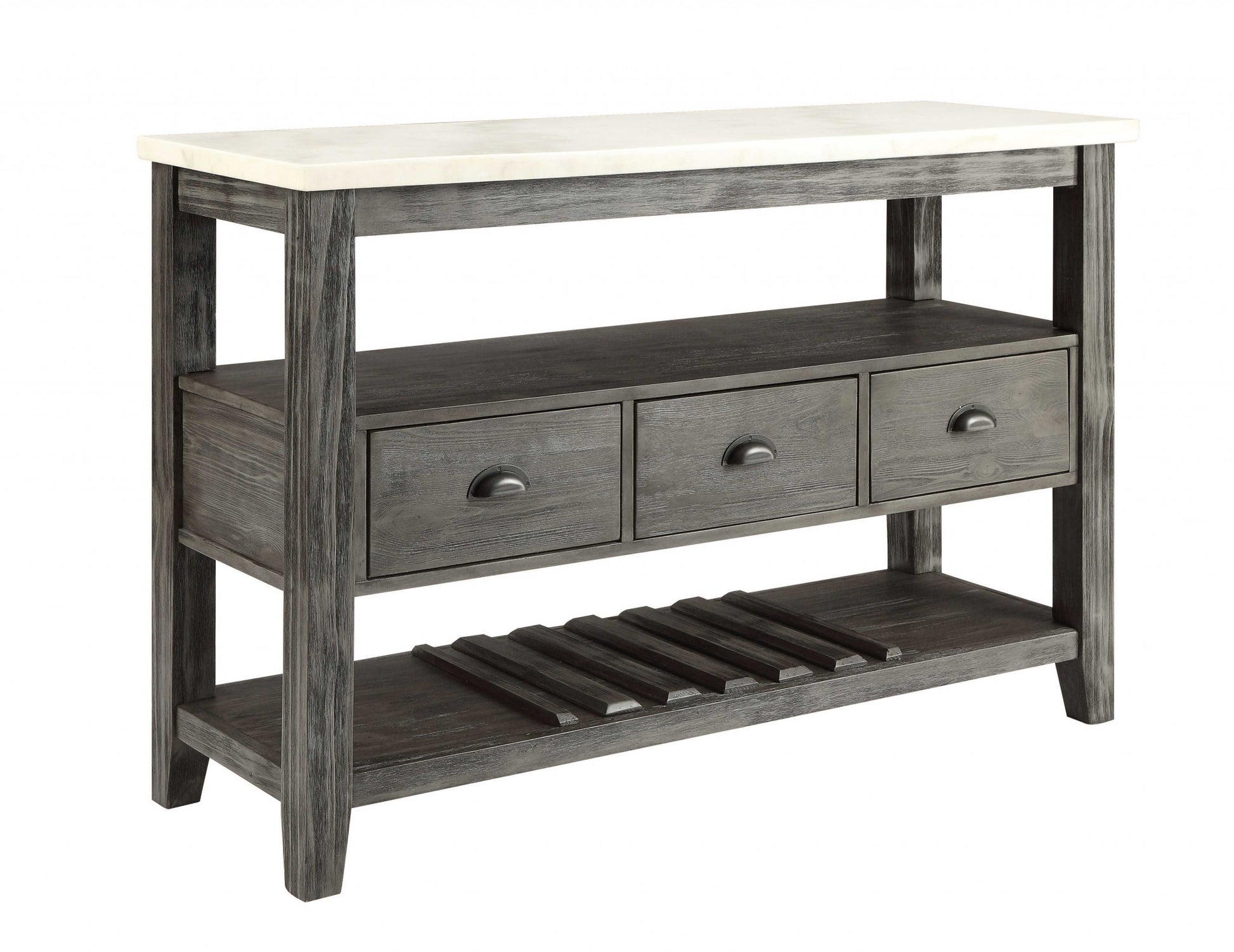 18" X 54" X 36" White Marble Gray Oak Wood Server-Sideboards-DECOROLALA
