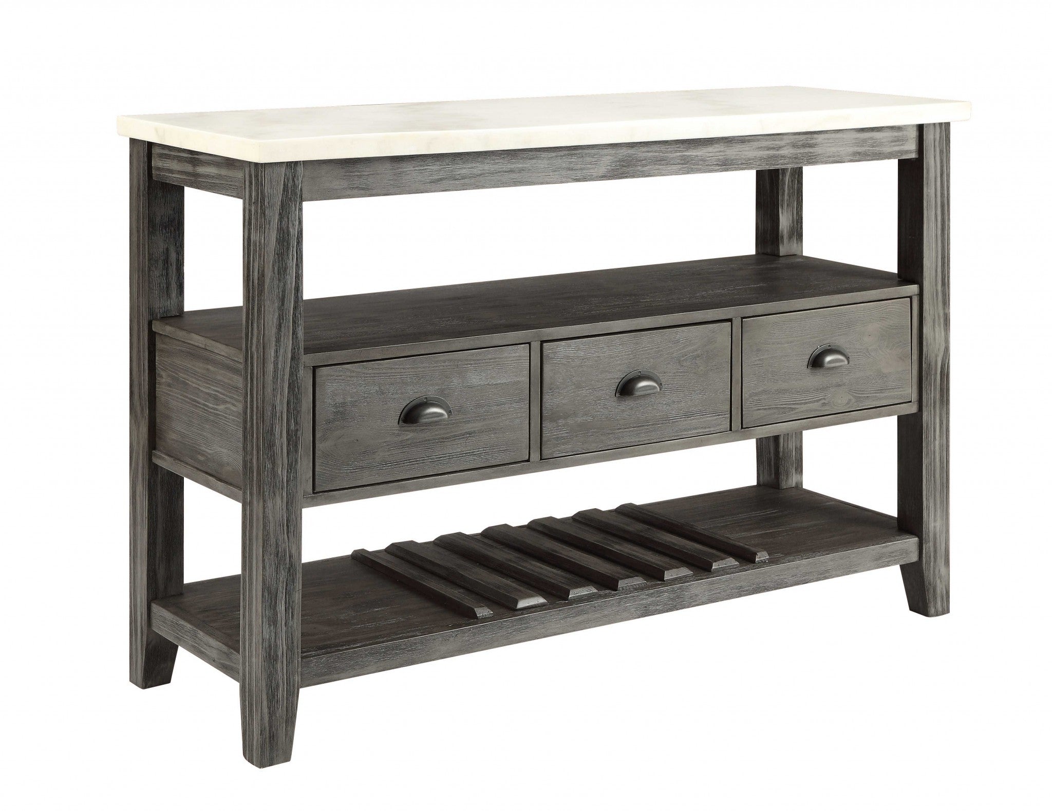 18" X 54" X 36" White Marble Gray Oak Wood Server-Sideboards-DECOROLALA