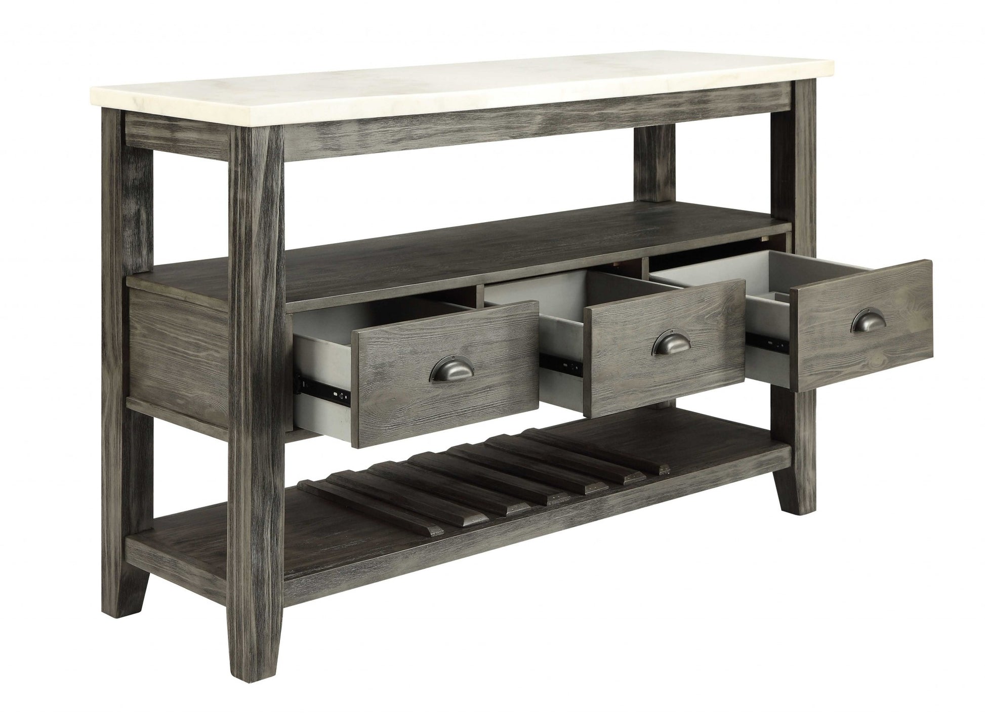 18" X 54" X 36" White Marble Gray Oak Wood Server-Sideboards-DECOROLALA