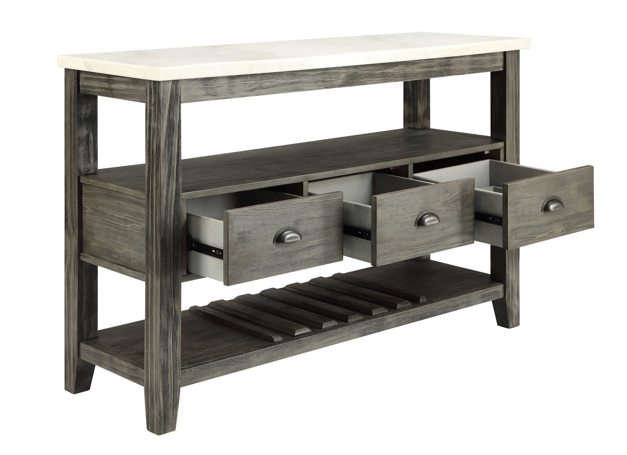 18" X 54" X 36" White Marble Gray Oak Wood Server-Sideboards-DECOROLALA