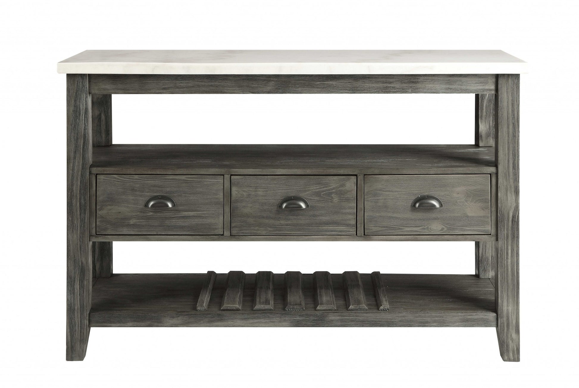 18" X 54" X 36" White Marble Gray Oak Wood Server-Sideboards-DECOROLALA