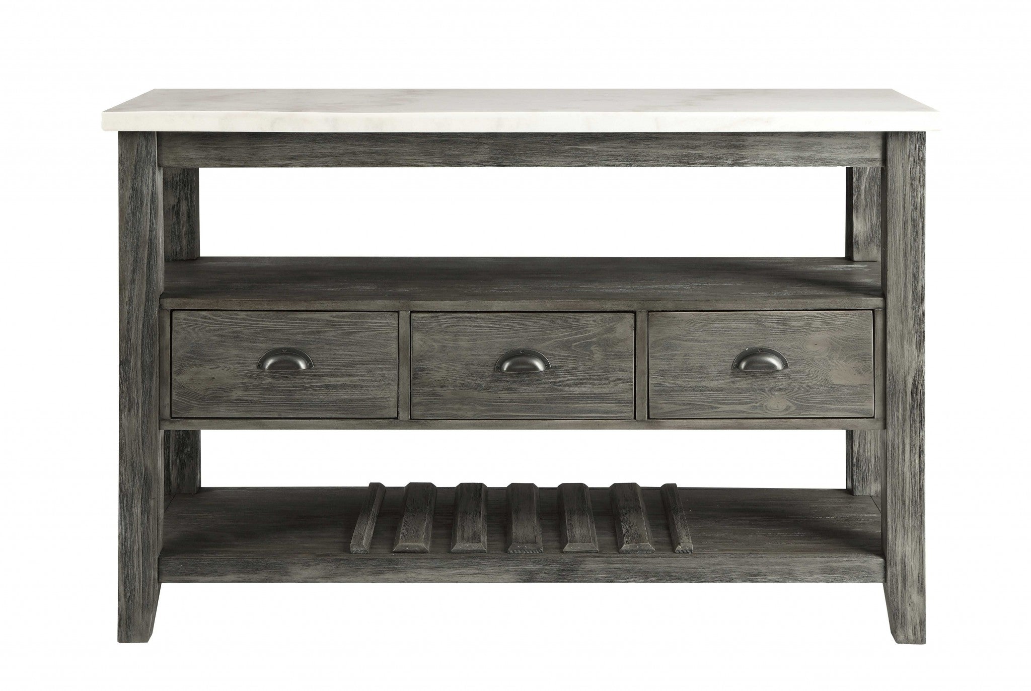 18" X 54" X 36" White Marble Gray Oak Wood Server-Sideboards-DECOROLALA